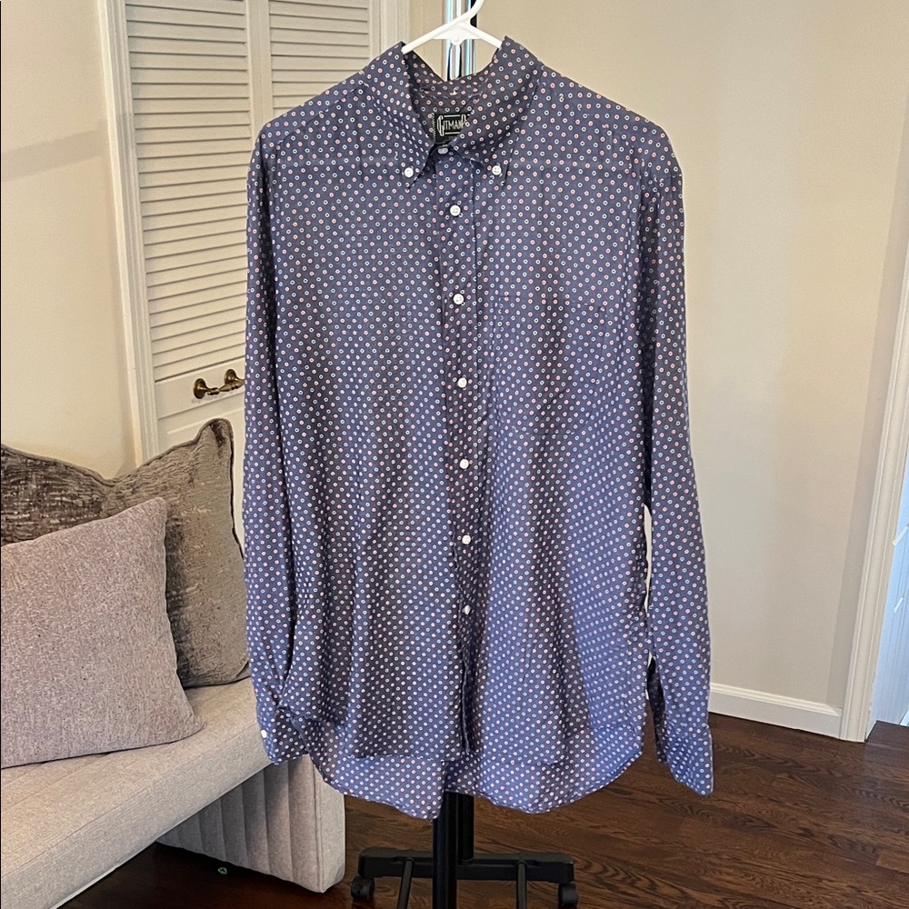 Gitman Bros Vintage Light Weight Men's Navy Blue Polka Dot Button-Up Shirt